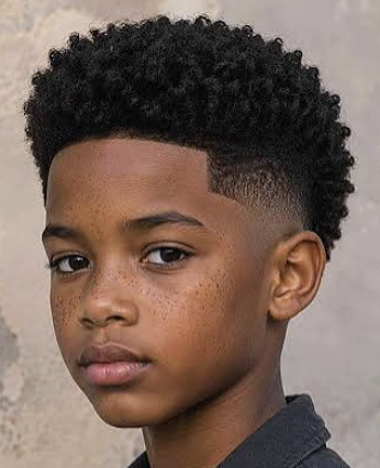 Kids' high top fade with curly texture